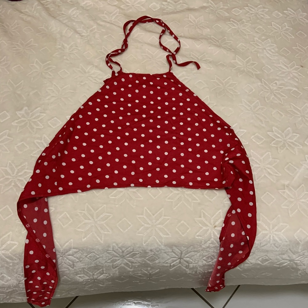 Red polka dot halter top